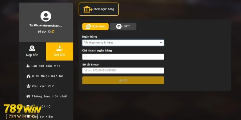 Rút tiền về NH ở 789Win là kênh phổ biến