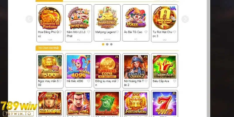 Sảnh nổ hũ 789Win có rất nhiều tựa game nên thử qua